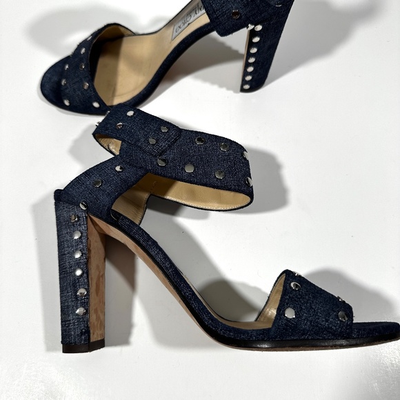 Jimmy Choo [ Women‎ 39.5 ] Denim Blue Studded Strappy Ankle Strap Heels - Picture 6 of 14